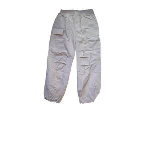 Blu Pepper Cream Cargo Jogger Pants Large Nylon Pocketed Elastic Hem